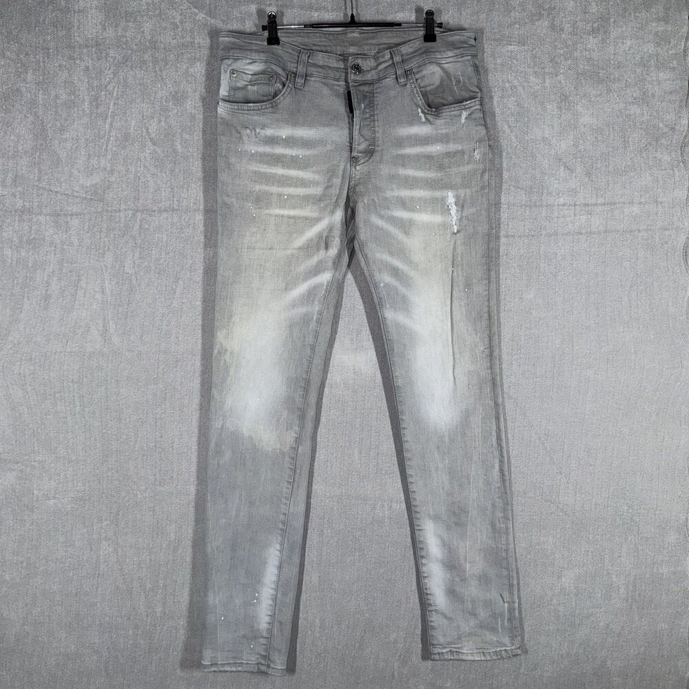 Dsquared2 Jeans Mens IT 48 (34x31) Grey Distressed Paint Splatter Made in Italy
